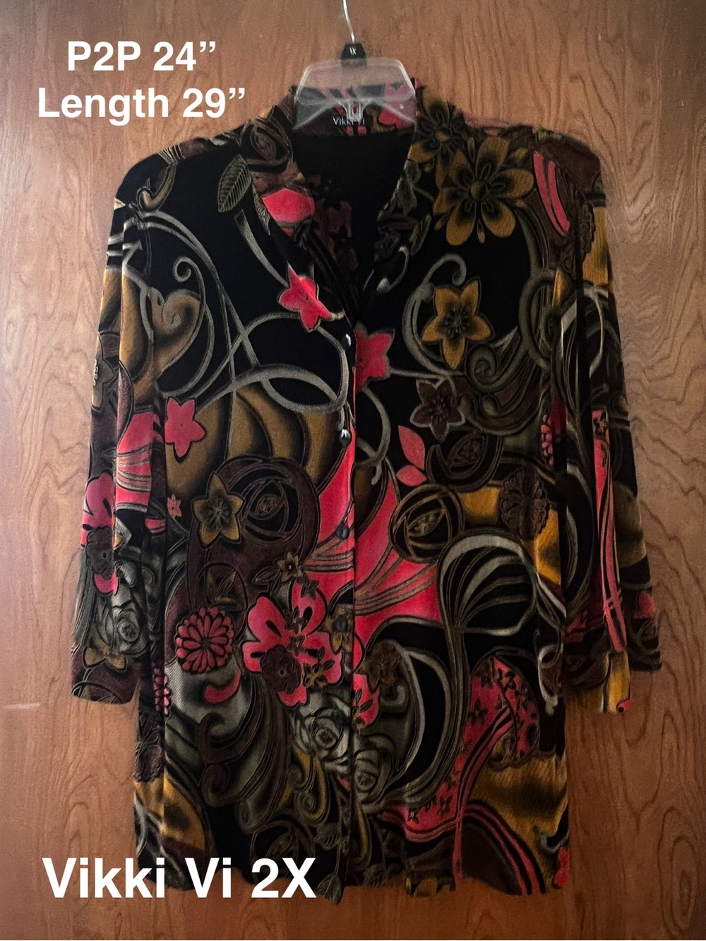 Vikki Vi Women's Black Floral Slinky Jacket - 2X